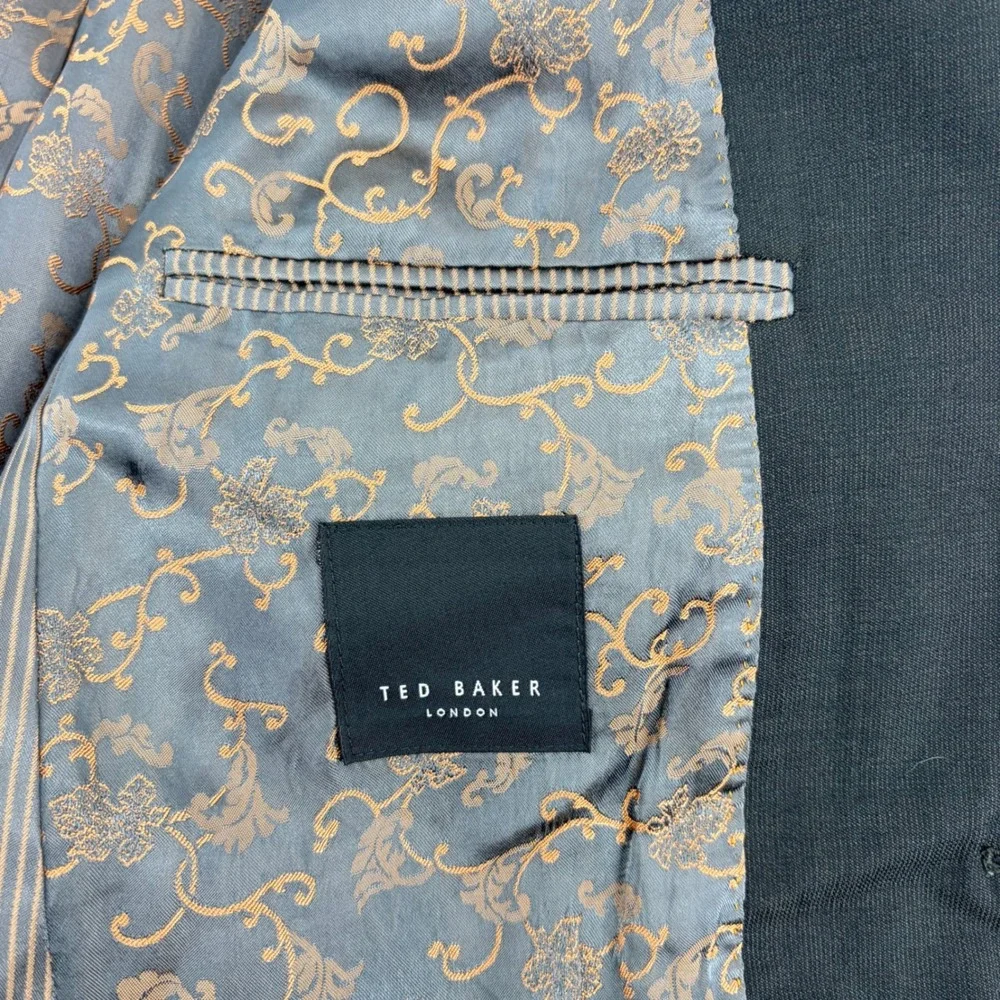 Ted Baker London‎ Mens 40R Wool Suit Jacket Blazer Charcoal Gray Floral Lining
